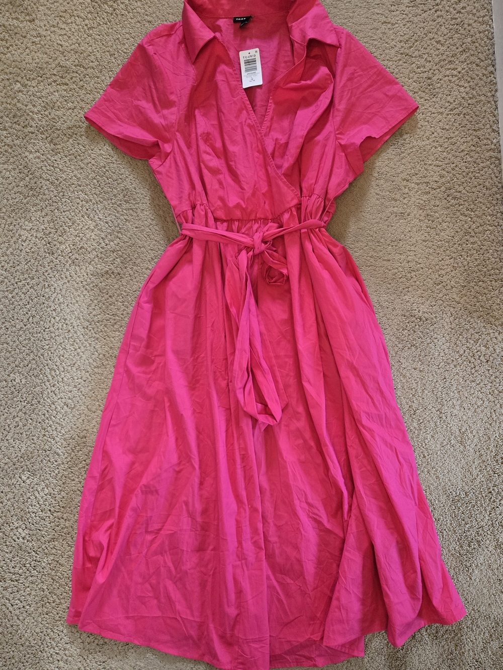 torrid Hot Pink Tie-Waist Maxi Shirt Dress